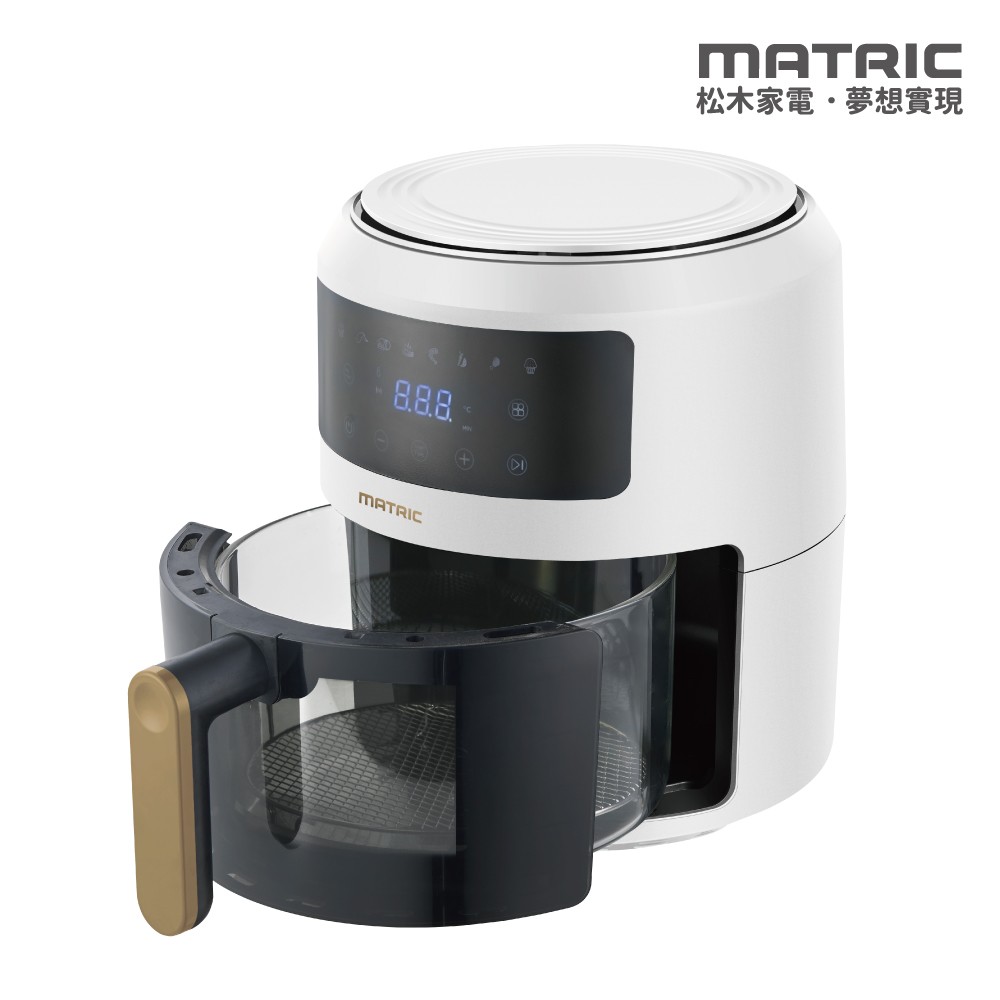 料理魔方4.5L玻璃氣炸鍋MG-DV4520BM (玻璃無塗層，60°C〜200°C 廣堿溫控)｜黑白
